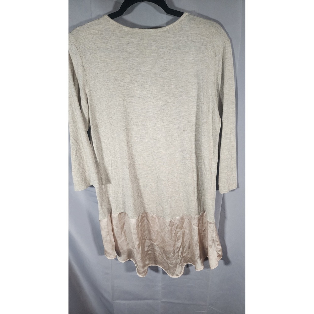 Cha Cha Vente Womens XL Studded Heart Tunic Top 3/4 Sleeve Satin Hem Boho Beige - Picture 2 of 5